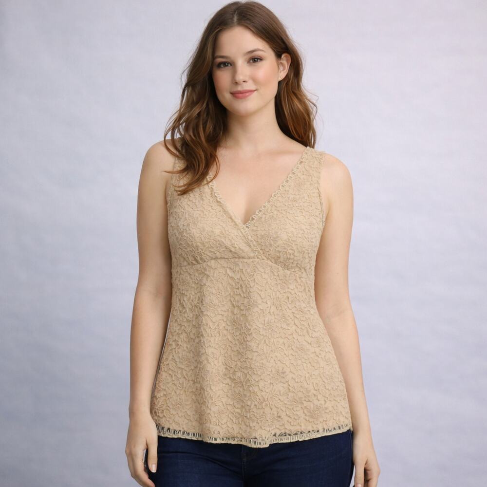 NY & Company Champagne‎ Lace Sleeveless Top Size S